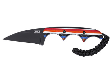 CRKT 2385G Minimalist 1.98" Fixed Wharncliffe Plain Black Stonewashed D2 Steel Blade, Red/White/Blue G10 Handle