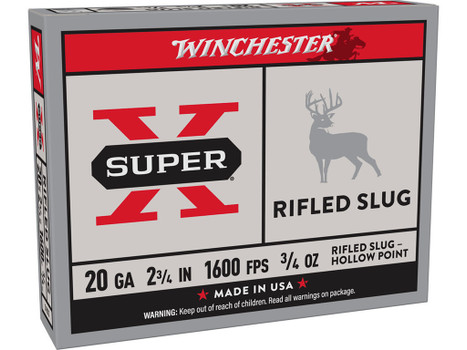 Winchester Ammo X20RSM5 Super X 20Gauge 2.75" 3/4oz Rifled Slug Shot 5 Per Box/50 Case