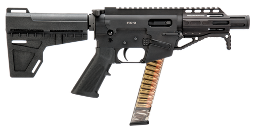 Freedom Ordnance FX9P4 FX-9  9mm Luger 31+1 4.50" Black Nitride Chromoly Steel Barrel Black Hard Coat Anodized Black KAK Shockwave Pistol Brace Black Polymer Grips Right Hand                          