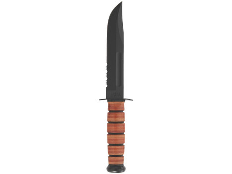 Ka-Bar 1218 USMC Fight/Utility 7" Fixed Clip Point Part Serrated Black 1095 Cro-Van Blade. Brown Leather Handle. Includes Sheath