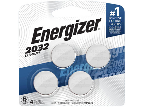 Energizer 2032BP4C3 CR2032 Lithium Battery Silver 3.0 V 235 mAh, Qty (4) Single Pack