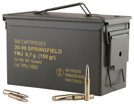 PPU PP3006GMC Standard Rifle  30-06Springfield 150gr Full Metal Jacket/500rds *Sold by Case *Includes Metal Can                                                                                         