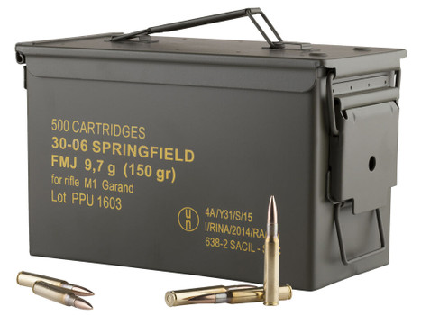 PPU PP3006GMC Standard Rifle 30-06Springfield 150gr Full Metal Jacket/500rds *Sold by Case *Includes Metal Can