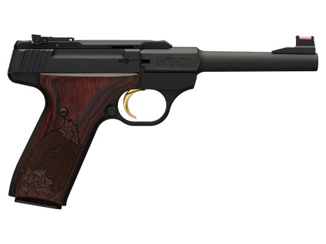 Browning 051519490 Buck Mark Challenge 22 LR 10+1 5.50" Polished Flats Steel Barrel, Matte Black Serrated Slide & Aluminum Frame, Engraved Rosewood Grip