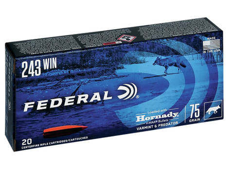Federal V243VM75 Varmint & Predator 243Win 75gr Hornady V-Max 20 Per Box/10 Case