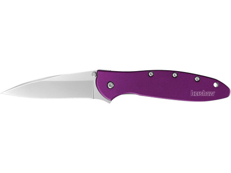 Kershaw 1660PUR Leek 3" Folding Drop Point Plain Bead Blasted 14C28N Steel Blade Purple Anodized Aluminum Handle Includes Pocket Clip