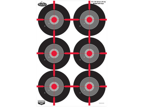 Birchwood Casey 35705 Dirty Bird Multiple Bullseye Tagboard Hanging Pistol 12" x 18" Black/Red/Gray White Impact Splatter 8 Per Pkg