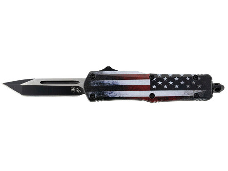Templar Knife SUS231 Gen II US Flag Small 2.69" OTF Tanto Plain Black Oxide Stonewashed 440C SS Blade, 4.31" US Flag Aluminum Handle, Glass Breaker