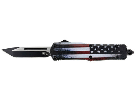 Templar Knife SUS231 Gen II US Flag Small 2.69" OTF Tanto Plain Black Oxide Stonewashed 440C SS Blade, 4.31" US Flag Aluminum Handle, Glass Breaker