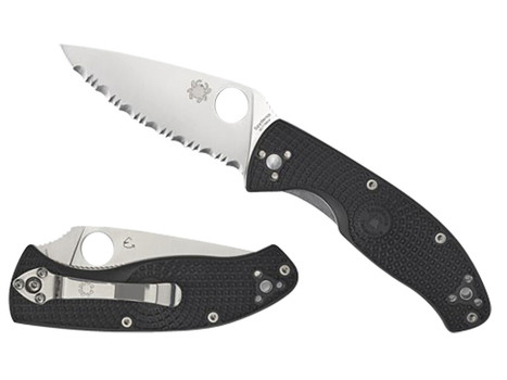 Spyderco C122PSBK Tenacious Lightweight 3.39" Folding Part Serrated Satin 8Cr13MoV SS Blade/Black Bi-Directional Texturing FRN Handle Includes Pocket Clip