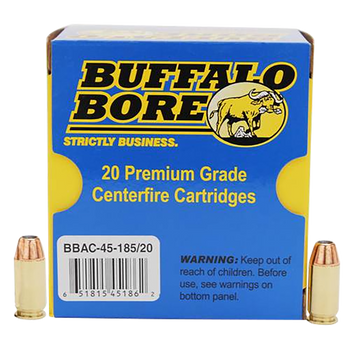 Buffalo Bore Ammunition 4518520 Personal Defense Strictly Business 45ACP +P 185gr Jacket Hollow Point 20 Per Box/12 Case                                                                                