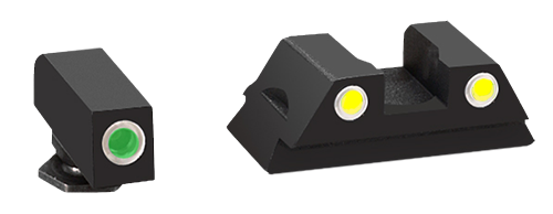 AmeriGlo GL431 Classic Tritium Sight Set for Glock  Green Tritium White Outline Front Sight-Yellow Tritium White Outline Rear Sight                                                                     