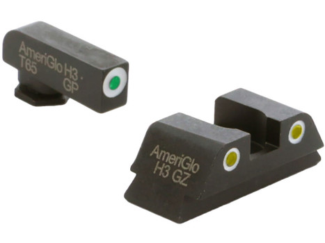 AmeriGlo GL431 Classic Tritium Sight Set for Glock Green Tritium White Outline Front Sight-Yellow Tritium White Outline Rear Sight