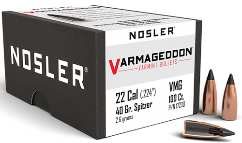 Nosler 17230 Varmageddon  22Cal 40gr Flat Base Tipped 100/Box                                                                                                                                           