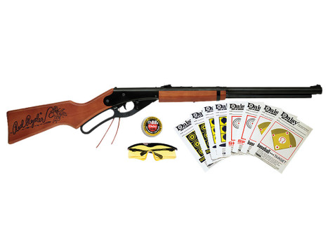 Daisy 994938-803 Red Ryder Shooting Kit Lever 177 BB Black Steel Barrel & Receiver, Fixed Engraved Wood Stock