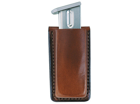 Bianchi 10739 Open Top Mag Pouch Single Tan Leather Belt Clip Compatible w/ 9mm/40 Belts 1.75" Wide