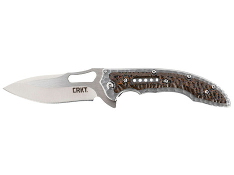 CRKT 5460 Fossil Compact 3.41" Folding Drop Point Plain Satin 8Cr13MoV SS Blade, Brown G10/SS Handle, Includes Pocket Clip