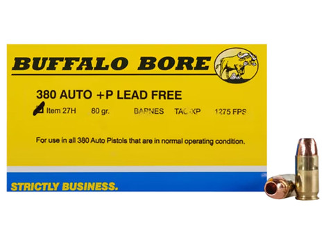 Buffalo Bore Ammunition 27H20 Buffalo-Barnes Strictly Business 380ACP +P 80gr Barnes TAC-XP Lead Free 20 Per Box/12 Case