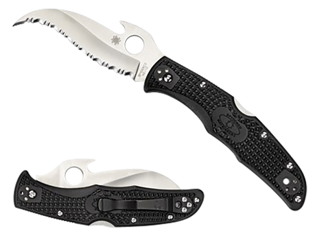 Spyderco C12SBK2W Matriarch 2  3.57" Folding Reverse S Serrated Satin VG-10 SS Blade/Black Bi-Directional Texturing FRN Handle Includes Pocket Clip                                                     