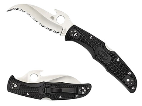 Spyderco C12SBK2W Matriarch 2 3.57" Folding Reverse S Serrated Satin VG-10 SS Blade/Black Bi-Directional Texturing FRN Handle Includes Pocket Clip