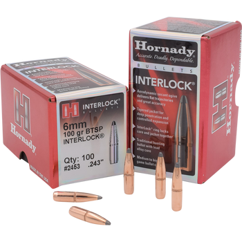 Hornady 2453 InterLock  6mm .243 100 gr Boat Tail Spire Point 100 Per Box/ 25 Case                                                                                                                      