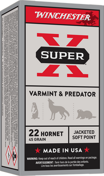 Winchester Ammo X22H1 Super X  22Hornet 45gr Jacketed Soft Point 50 Per Box/10 Case                                                                                                                     