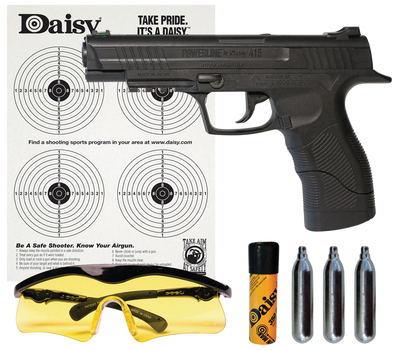 Daisy 985415242 415 Powerline Kit CO2 177 BB 21+1 495 fps, Black Polymer Frame with Pic. Rail, Fiber Optic Sight, Includes Ammo/Target/Glasses/CO2 Cartridges                                           