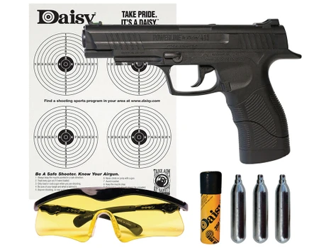 Daisy 985415242 415 Powerline Kit CO2 177 BB 21+1 495 fps, Black Polymer Frame with Pic. Rail, Fiber Optic Sight, Includes Ammo/Target/Glasses/CO2 Cartridges