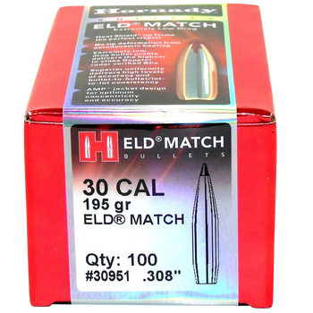 Hornady 30951 ELD Match  30 Cal .308 195 gr Extremely Low Drag Match 100 Per Box/ 15 Case                                                                                                               