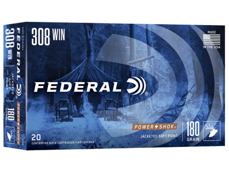 Federal 308B Power-Shok 308Win 180gr Jacketed Soft Point 20 Per Box/10 Case