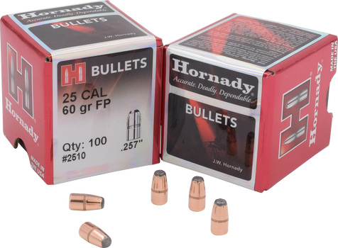 Hornady 2510 Traditional Varmint 25 Cal .257 60 gr Flat Point 100 Per Box/ 40 Case                                                                                                                      