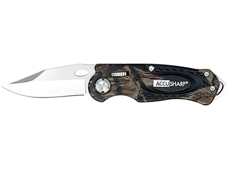 AccuSharp 704C Sport 3" Folding Plain Stainless Steel Blade/Camo Anodized Aluminum Handle Includes Belt Clip