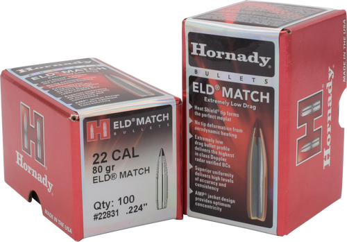 Hornady 22831 ELD Match  22 Cal .224 80 gr Extremely Low Drag Match 100 Per Box/ 25 Case                                                                                                                