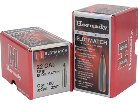 Hornady 22831 ELD Match 22 Cal .224 80 gr Extremely Low Drag Match 100 Per Box/ 25 Case