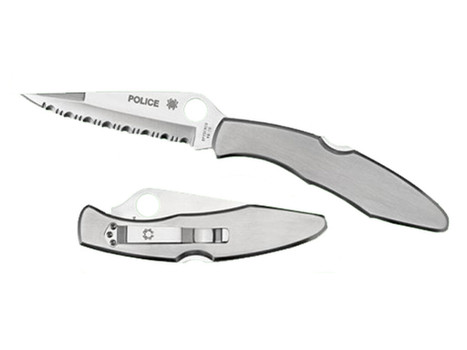 Spyderco C07S Police 4.13" Folding Spear Point Part Serrated VG-10 SS Blade Stainless Steel Handle Includes Pocket Clip