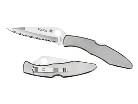 Spyderco C07S Police 4.13" Folding Spear Point Part Serrated VG-10 SS Blade Stainless Steel Handle Includes Pocket Clip
