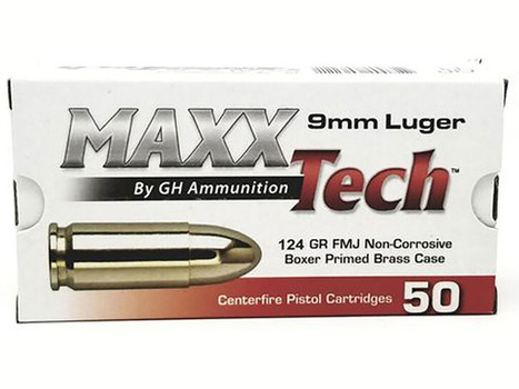 MaxxTech PTGB912B Brass Pistol 9mmLuger 124gr Full Metal Jacket 50 Per Box/10 Case