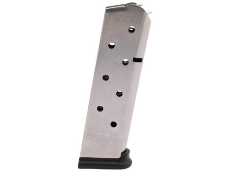 CMC Products 17130 Power Mag Railed 8rd 45 ACP Fits 1911 Government Stainless Steel w/ Black Base Pad