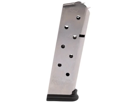 CMC Products 17130 Power Mag Railed 8rd 45 ACP Fits 1911 Government Stainless Steel w/ Black Base Pad