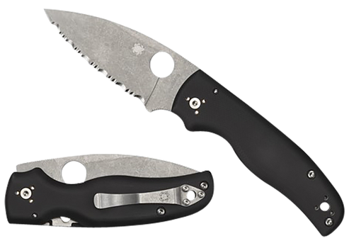 Spyderco C229GS Shaman  3.58" Folding Serrated Stonewashed CPM S30V SS Blade/ Black Textured G10 Handle Includes Pocket Clip                                                                            