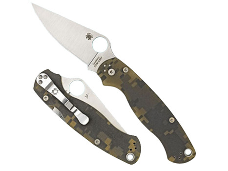 Spyderco C81GPCMO2 Para Military 2 3.45" Folding Drop Point Plain CPM S45VN SS Blade Camo G10 Handle Includes Pocket Clip
