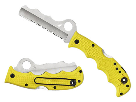 Spyderco C79PSYL Assist Salt Lightweight 3.68" Folding Part Serrated H2 Steel Blade/Yellow Bi-Directional Texturing FRN Handle Includes Glass Breaker/Pocket Clip