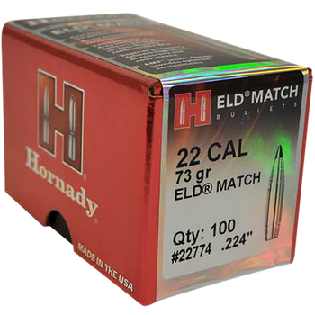Hornady 22774 ELD Match  22 Cal .224 73 gr Extremely Low Drag Match 100 Per Box/ 25 Case                                                                                                                