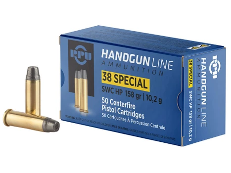 PPU PPH38SH Handgun 38Special 158gr Semi Wadcutter Hollow Point 50 Per Box/10 Case