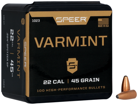 Speer 1023 Varmint  22Cal 45gr Jacketed Soft Point 100 Per Box/5 Case                                                                                                                                   