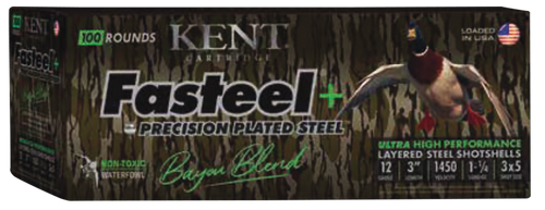 Kent Cartridge CC123FSP363X5 Fasteel + Precision Steel Sports South Exclusive 12 Gauge 3" 1 1/4 oz 3x5 Shot 100 Per Box/2 Cs                                                                            