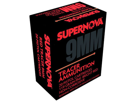 Supernova PMSN9MMR Red Tracer Non Corrosive 9mm Luger 119 Gr Full Metal Jacket 20 Per Box/ 50 Cs