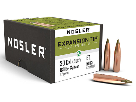 Nosler 59180 E-Tip 30Cal 180gr Spitzer 50/Box