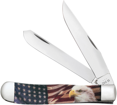 Case 10647 Patriot Trapper 3.24"/3.27" Folding Clip Point/Spey Plain Red/White/Blue, Mirror Polished Tru-Sharp SS Blade, Smooth Synthetic Handle                                                        