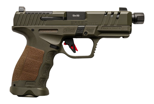 Sarsilmaz SAR9CSOCOMOD10 SAR9 SOCOM Compact 9mm Luger 10+1 4.70" Black Threaded Barrel, OD Green Steel Optic Cut/Serrated Slide, OD Green Polymer Frame w/Picatinny Rail, Interchangeable Backstrap Grip
